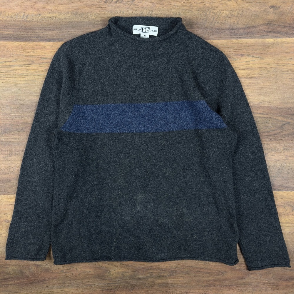 Field Gear Mens Lambswool Blend Mock Neck Striped Sweater Grey Blue Size M
